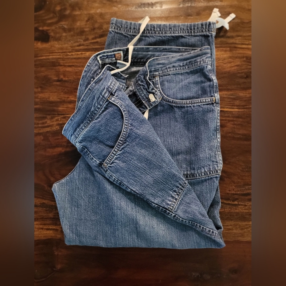 Old Navy Blue Relaxed DENIM CAPRIS with Classic Draw String Style Sz 12
